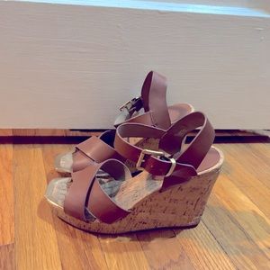 Charles David leather  and gold plated trim wedges